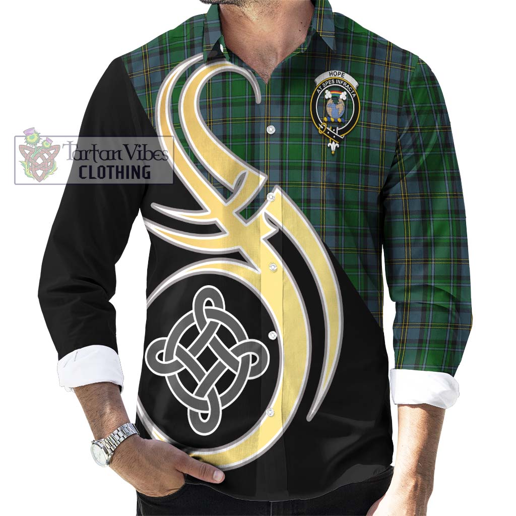 Hope Vere Tartan Long Sleeve Button Shirt with Family Crest and Celtic Symbol Style - Tartan Vibes Clothing