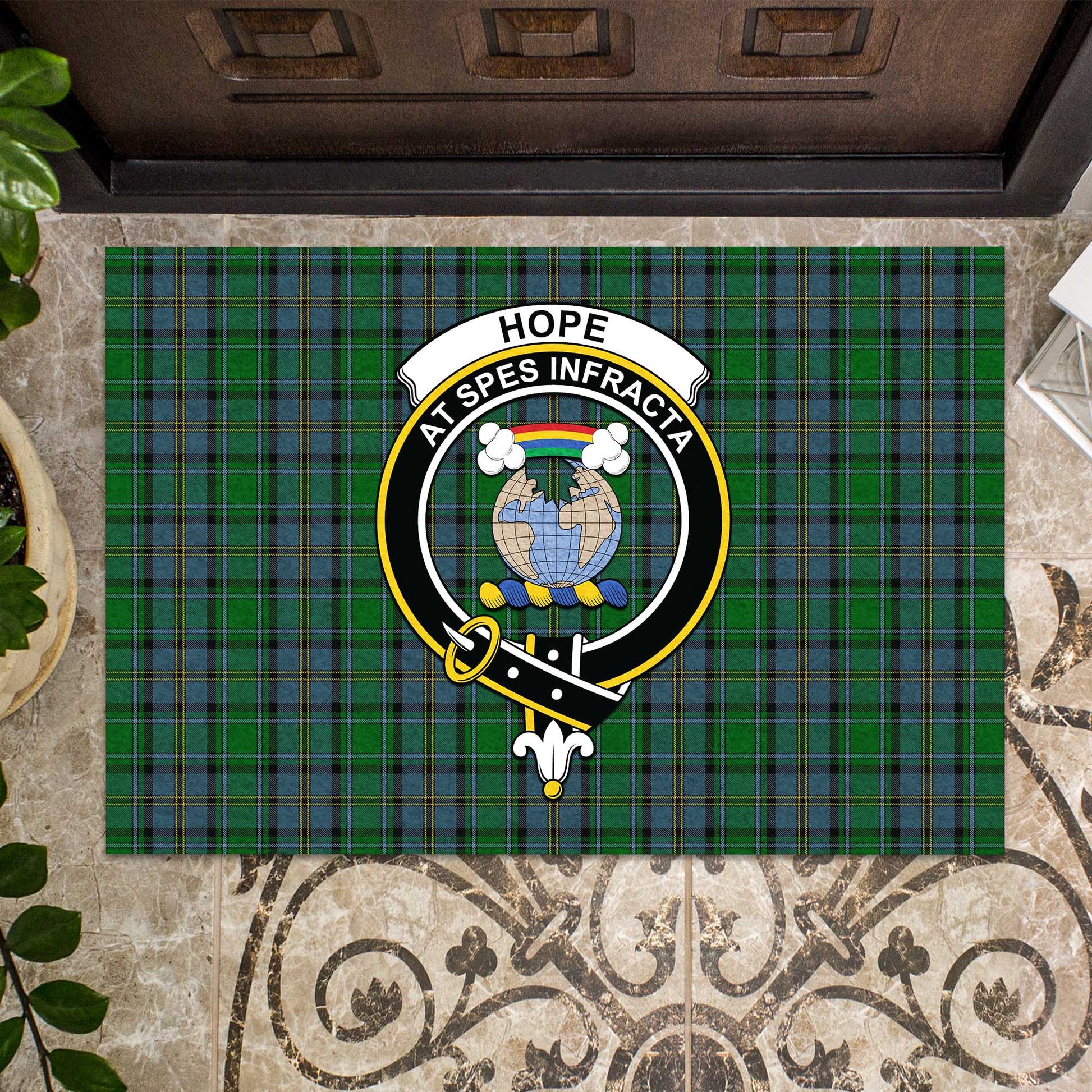 Hope Vere Tartan Door Mat with Family Crest - Tartanvibesclothing