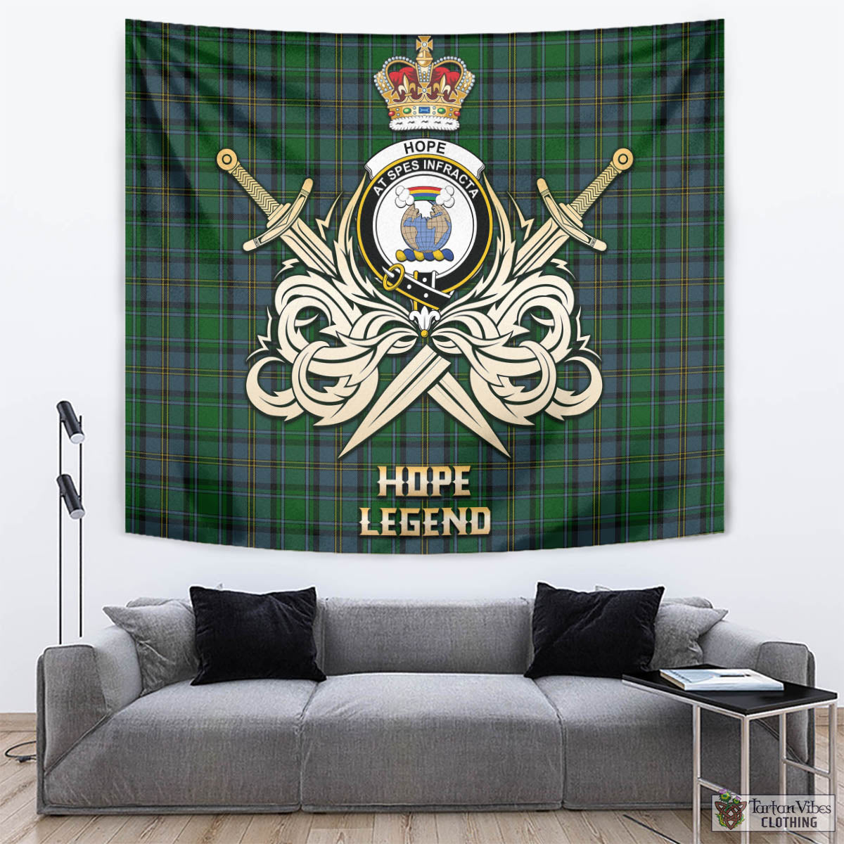 Tartan Vibes Clothing Hope Vere Tartan Tapestry with Clan Crest and the Golden Sword of Courageous Legacy