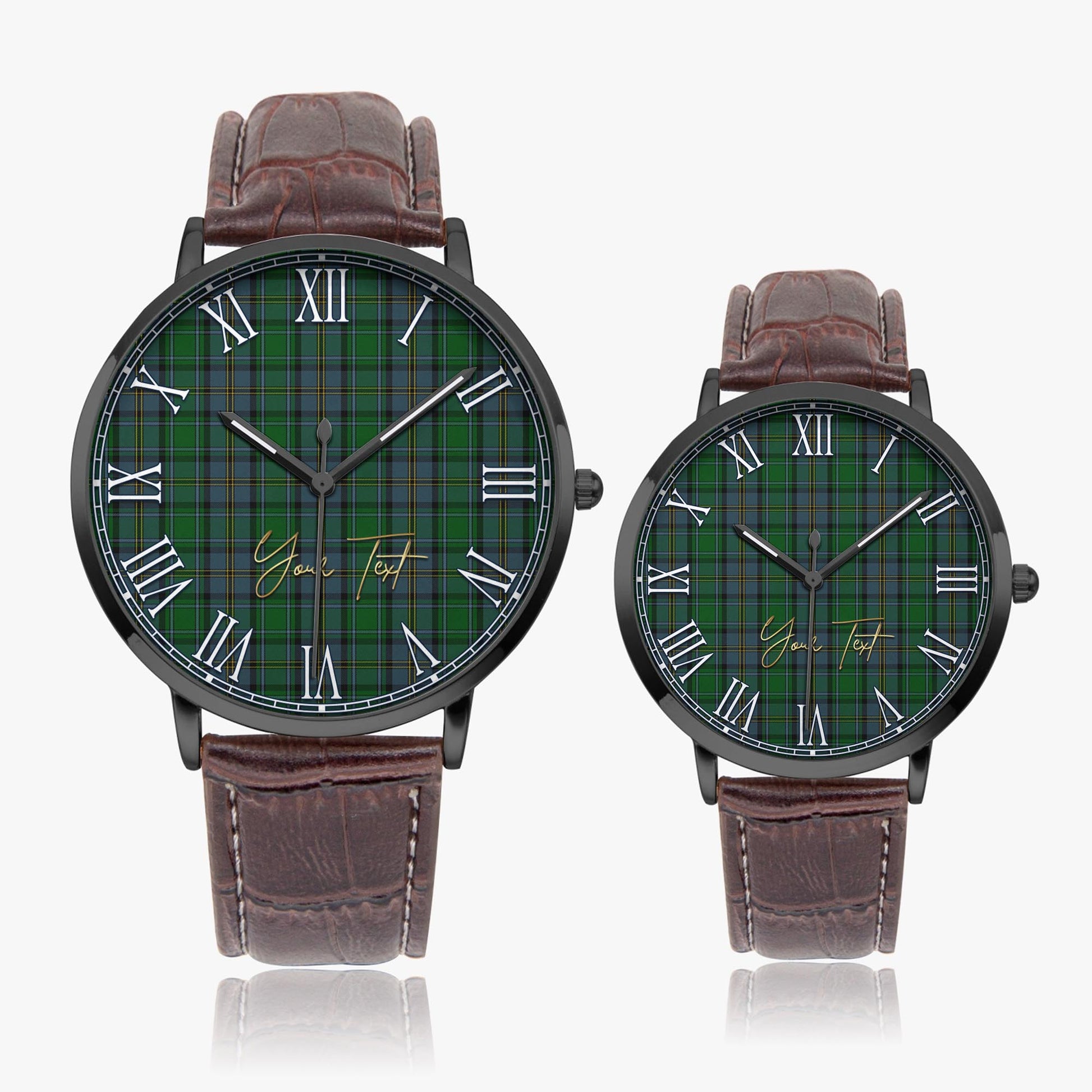 Hope Vere Tartan Personalized Your Text Leather Trap Quartz Watch Ultra Thin Black Case With Brown Leather Strap - Tartanvibesclothing