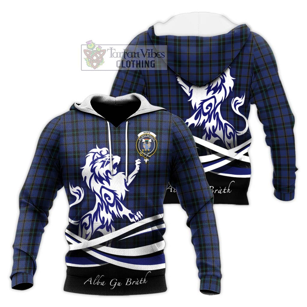 Hope (Vere - Weir) Tartan Knitted Hoodie with Alba Gu Brath Regal Lion Emblem Unisex Knitted Pullover Hoodie - Tartanvibesclothing Shop