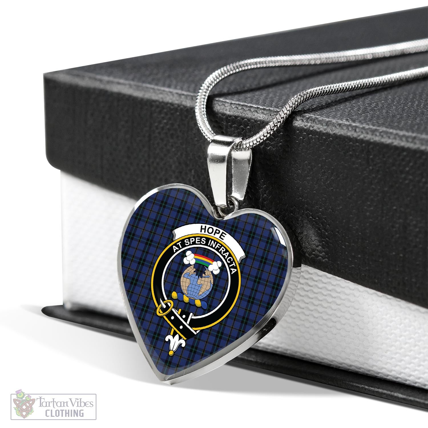 Tartan Vibes Clothing Hope (Vere-Weir) Tartan Heart Necklace with Family Crest