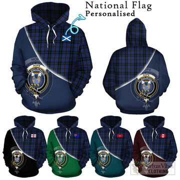 Hope (Vere - Weir) Tartan Hoodie with Personalised National Flag and Family Crest Half Style