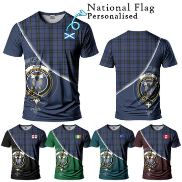 Hope (Vere - Weir) Tartan T-Shirt with Personalised National Flag and Family Crest Half Style