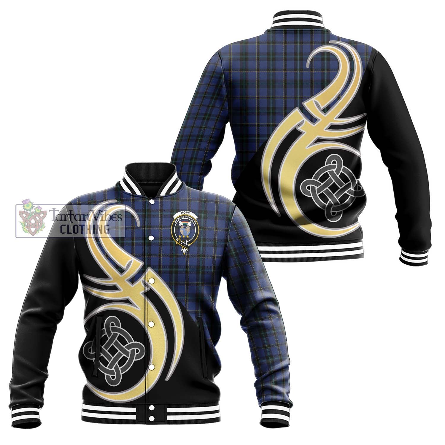 Hope (Vere - Weir) Tartan Baseball Jacket with Family Crest and Celtic Symbol Style Unisex - Tartan Vibes Clothing