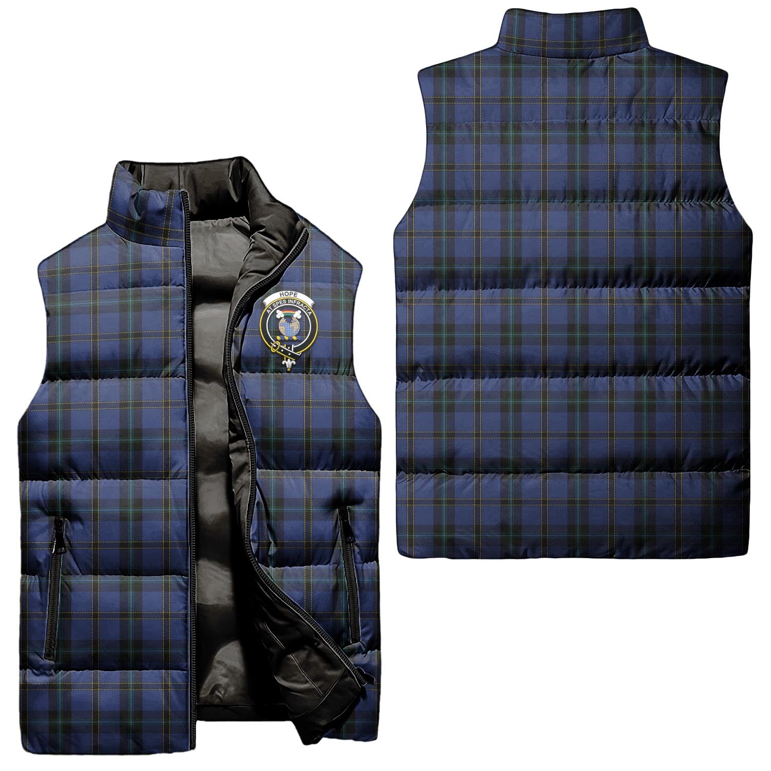 Hope (Vere-Weir) Tartan Sleeveless Puffer Jacket with Family Crest Unisex - Tartanvibesclothing