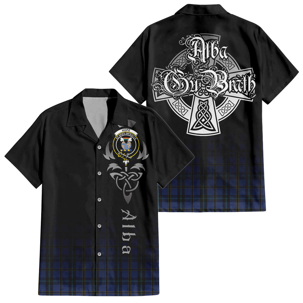 Tartan Vibes Clothing Hope (Vere-Weir) Tartan Short Sleeve Button Up Featuring Alba Gu Brath Family Crest Celtic Inspired