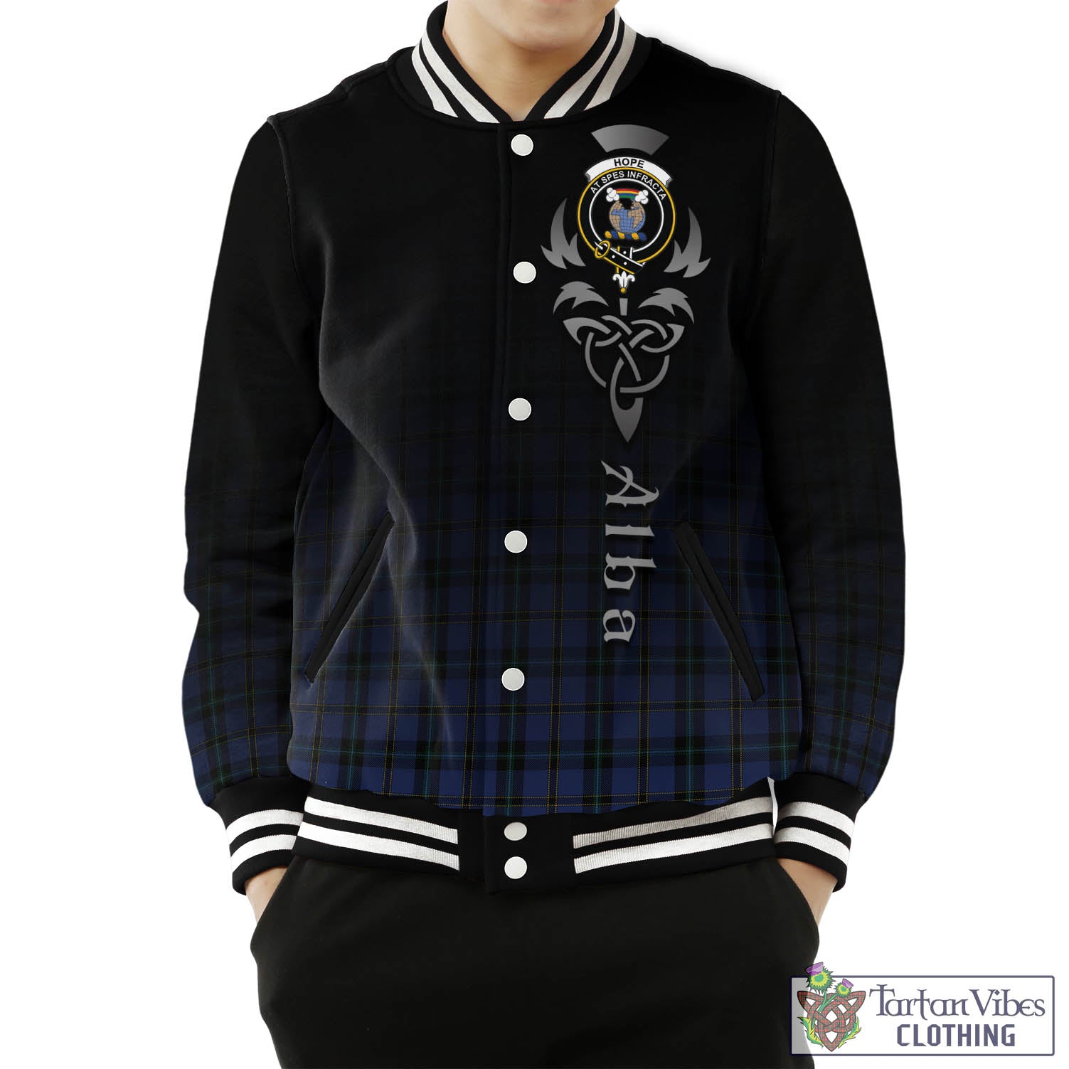 Tartan Vibes Clothing Hope (Vere-Weir) Tartan Baseball Jacket Featuring Alba Gu Brath Family Crest Celtic Inspired