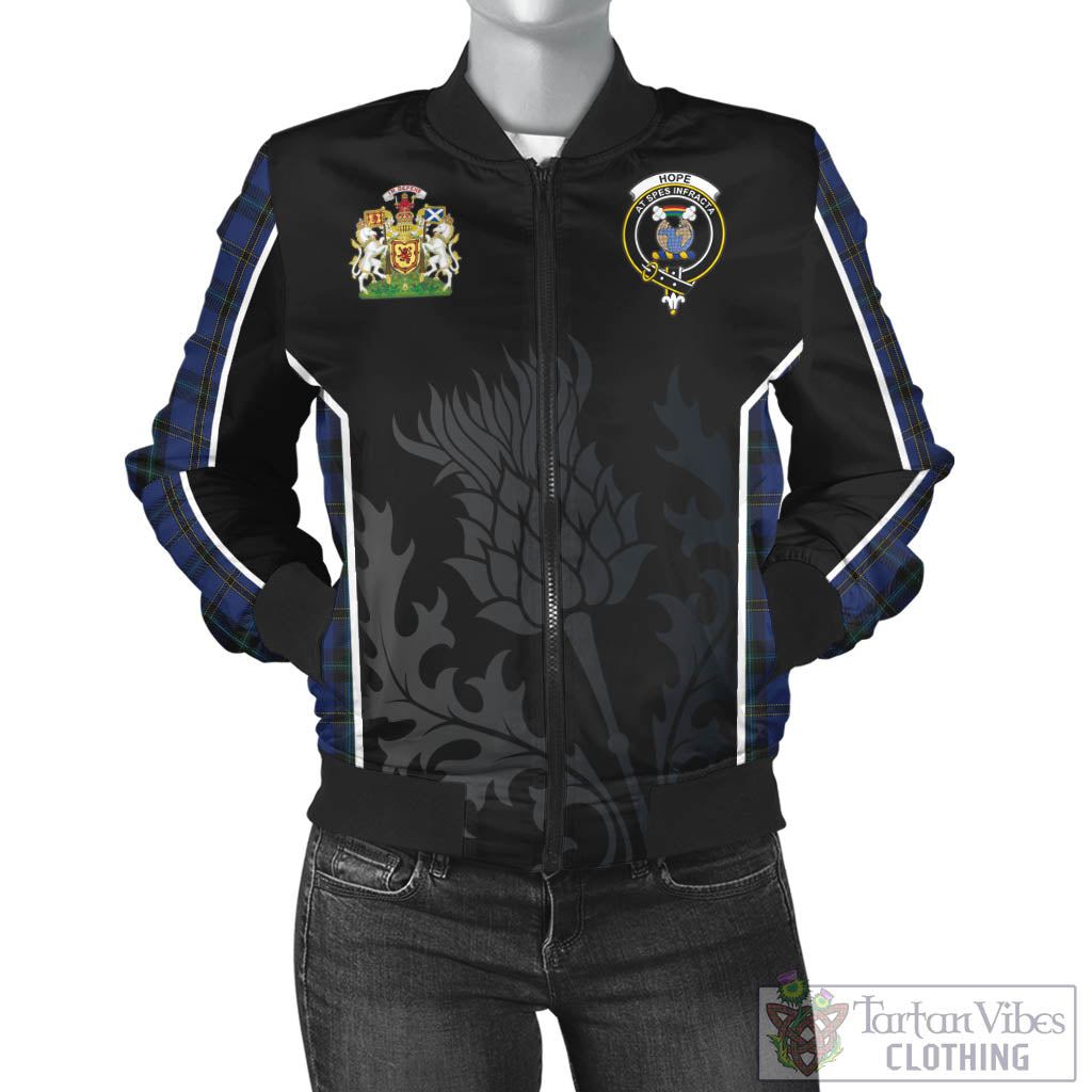 Tartan Vibes Clothing Hope (Vere-Weir) Tartan Bomber Jacket with Family Crest and Scottish Thistle Vibes Sport Style