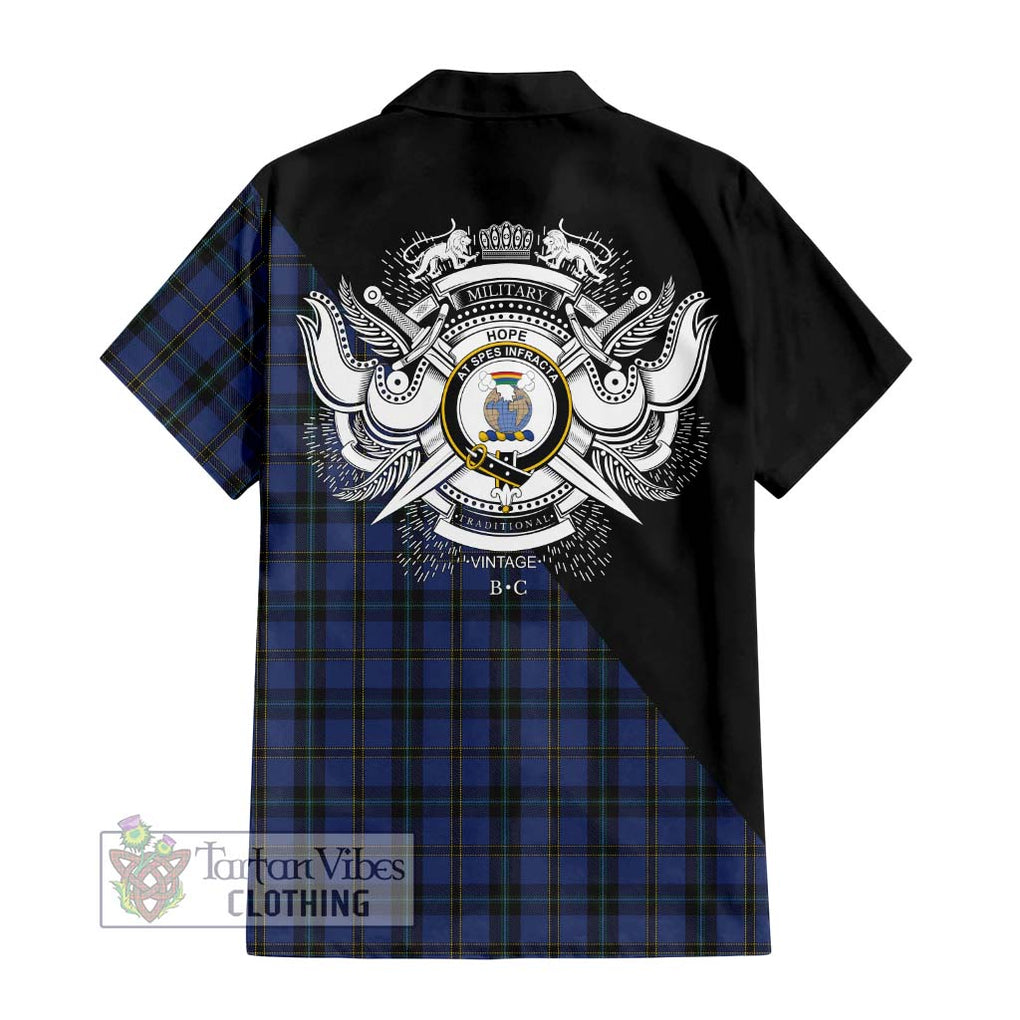 Hope (Vere - Weir) Tartan Short Sleeve Button Shirt with Family Crest and Military Logo Style - Tartanvibesclothing Shop