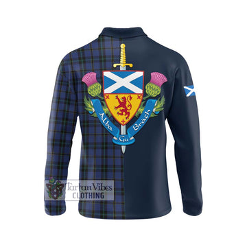 Hope (Vere - Weir) Tartan Long Sleeve Polo Shirt Alba with Scottish Lion Royal Arm Half Style