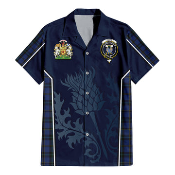 Hope (Vere-Weir) Tartan Short Sleeve Button Up Shirt with Family Crest and Scottish Thistle Vibes Sport Style