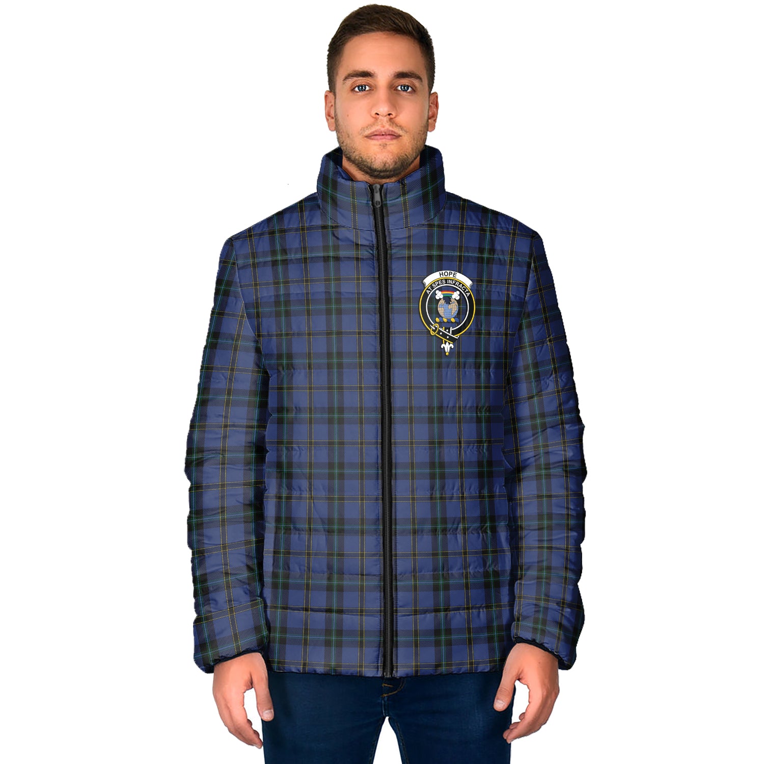 Hope (Vere-Weir) Tartan Padded Jacket with Family Crest - Tartan Vibes Clothing