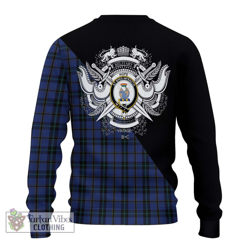 Hope (Vere - Weir) Tartan Knitted Sweater with Family Crest and Military Logo Style - Tartanvibesclothing Shop