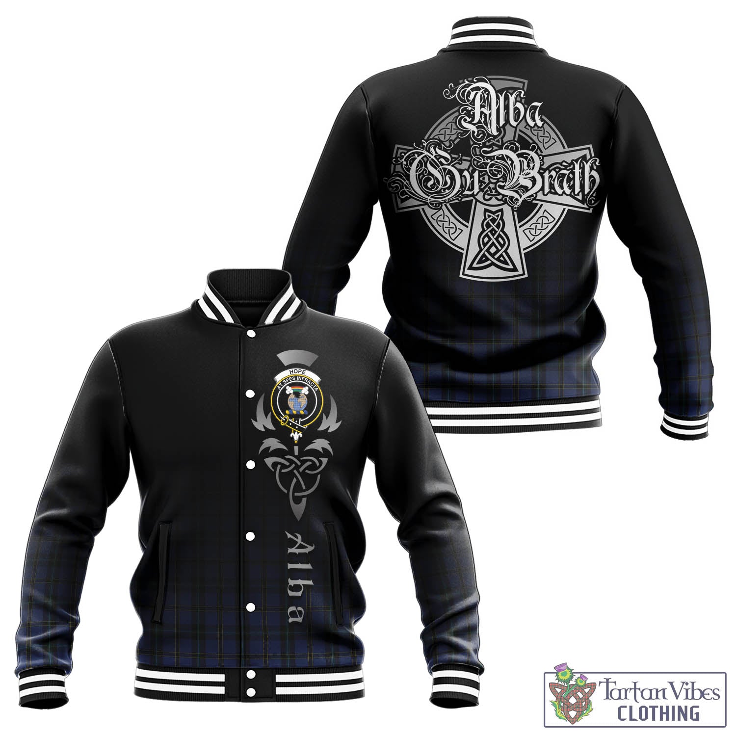 Tartan Vibes Clothing Hope (Vere-Weir) Tartan Baseball Jacket Featuring Alba Gu Brath Family Crest Celtic Inspired