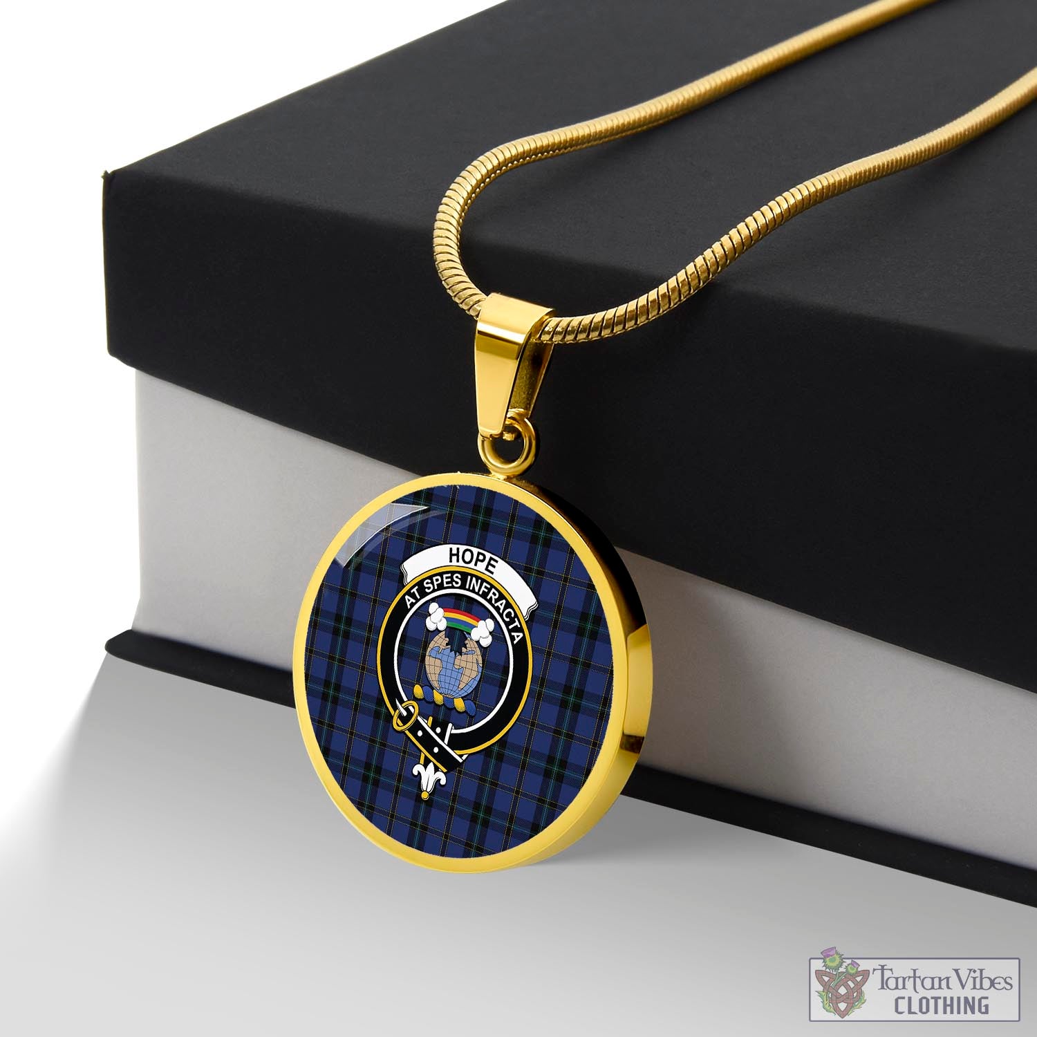 Tartan Vibes Clothing Hope (Vere-Weir) Tartan Circle Necklace with Family Crest