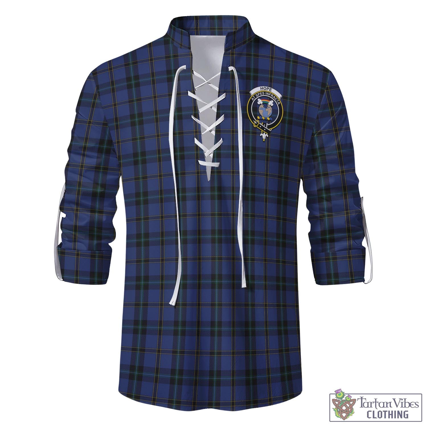 Tartan Vibes Clothing Hope (Vere-Weir) Tartan Men's Scottish Traditional Jacobite Ghillie Kilt Shirt with Family Crest