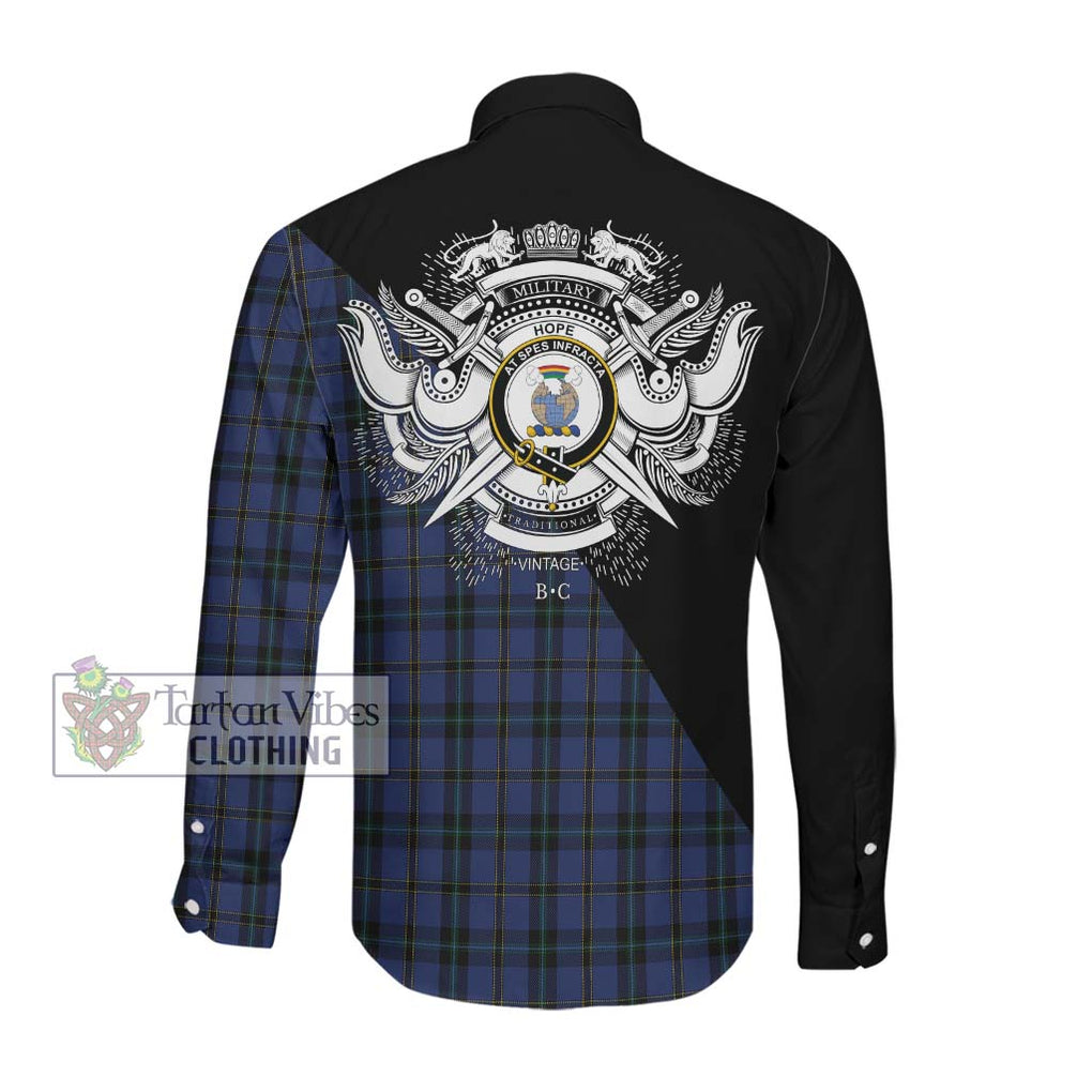 Hope (Vere - Weir) Tartan Long Sleeve Button Shirt with Family Crest and Military Logo Style Men's Shirt - Tartanvibesclothing Shop