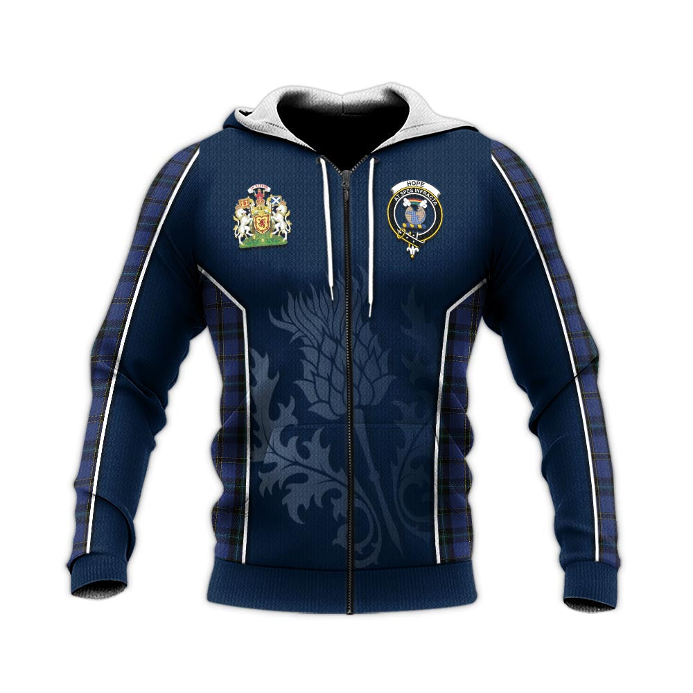 Tartan Vibes Clothing Hope (Vere-Weir) Tartan Knitted Hoodie with Family Crest and Scottish Thistle Vibes Sport Style