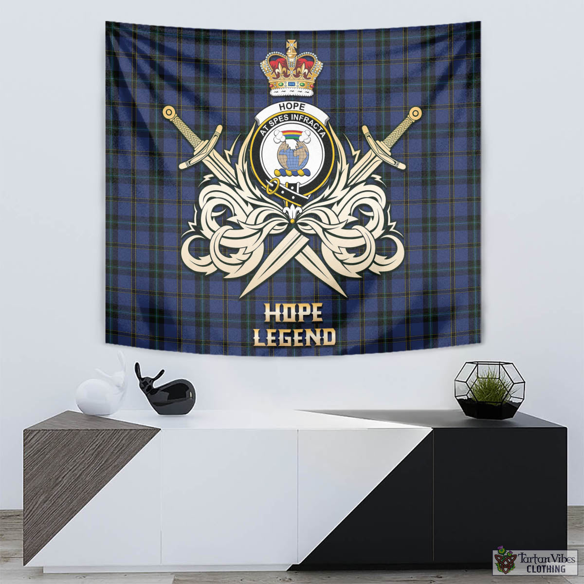 Tartan Vibes Clothing Hope (Vere-Weir) Tartan Tapestry with Clan Crest and the Golden Sword of Courageous Legacy