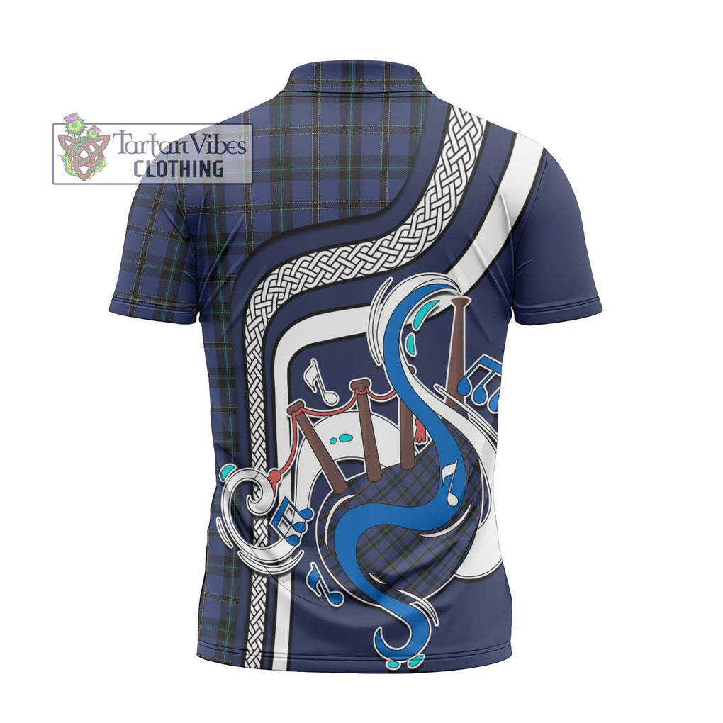 Hope (Vere - Weir) Tartan Zipper Polo Shirt with Epic Bagpipe Style - Tartanvibesclothing Shop