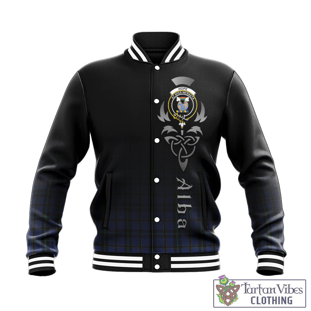 Tartan Vibes Clothing Hope (Vere-Weir) Tartan Baseball Jacket Featuring Alba Gu Brath Family Crest Celtic Inspired