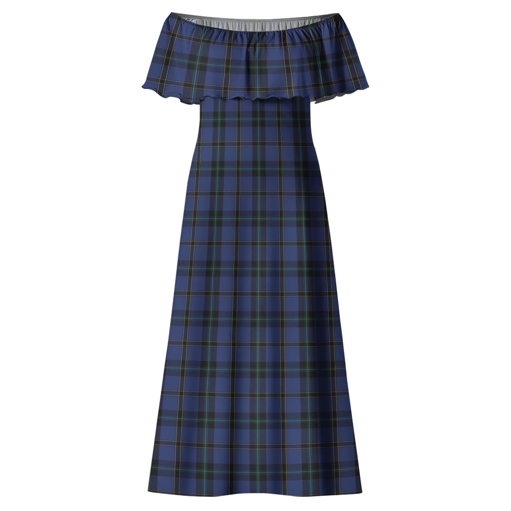 Hope (Vere-Weir) Tartan Off Shoulder Long Dress - Tartanvibesclothing