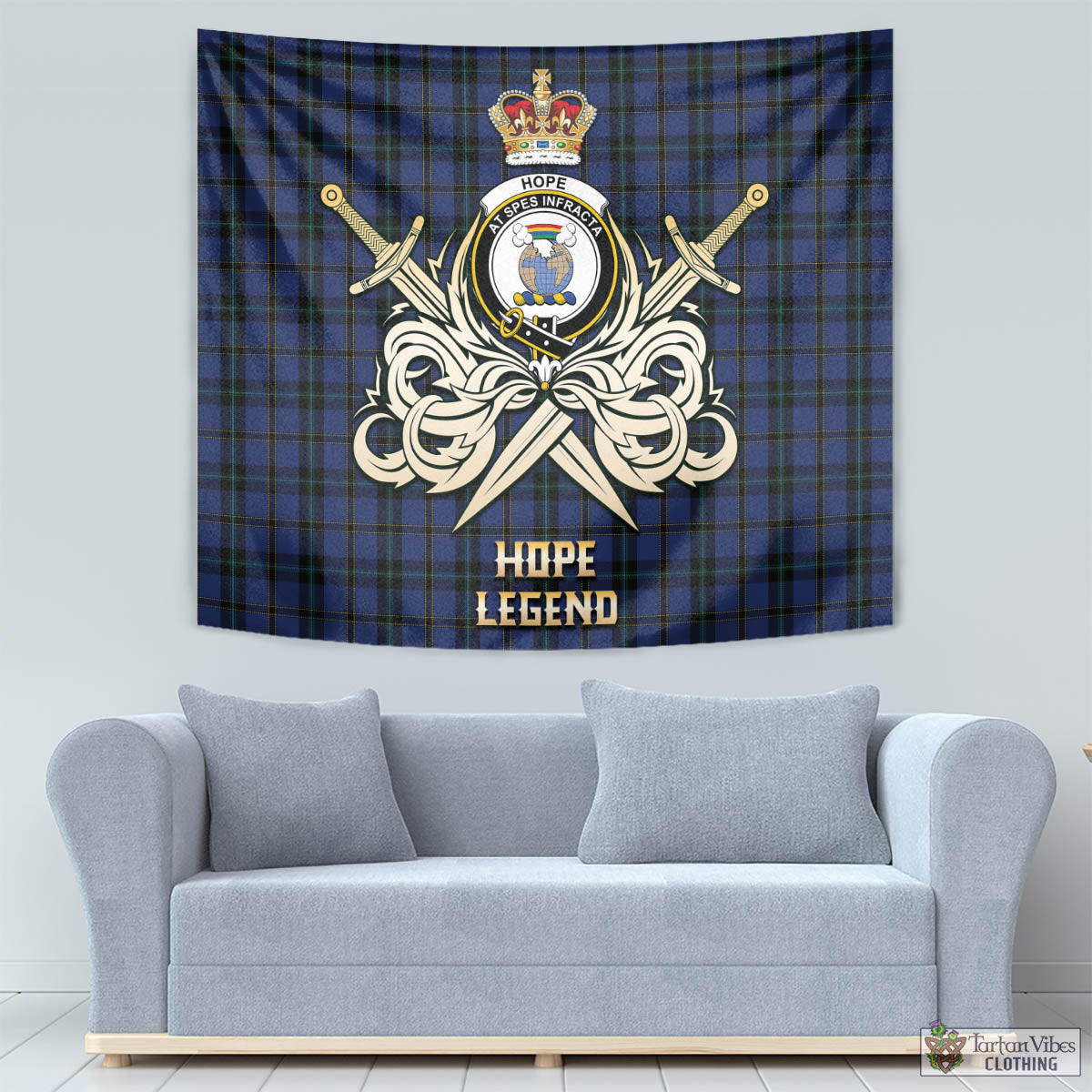 Tartan Vibes Clothing Hope (Vere-Weir) Tartan Tapestry with Clan Crest and the Golden Sword of Courageous Legacy