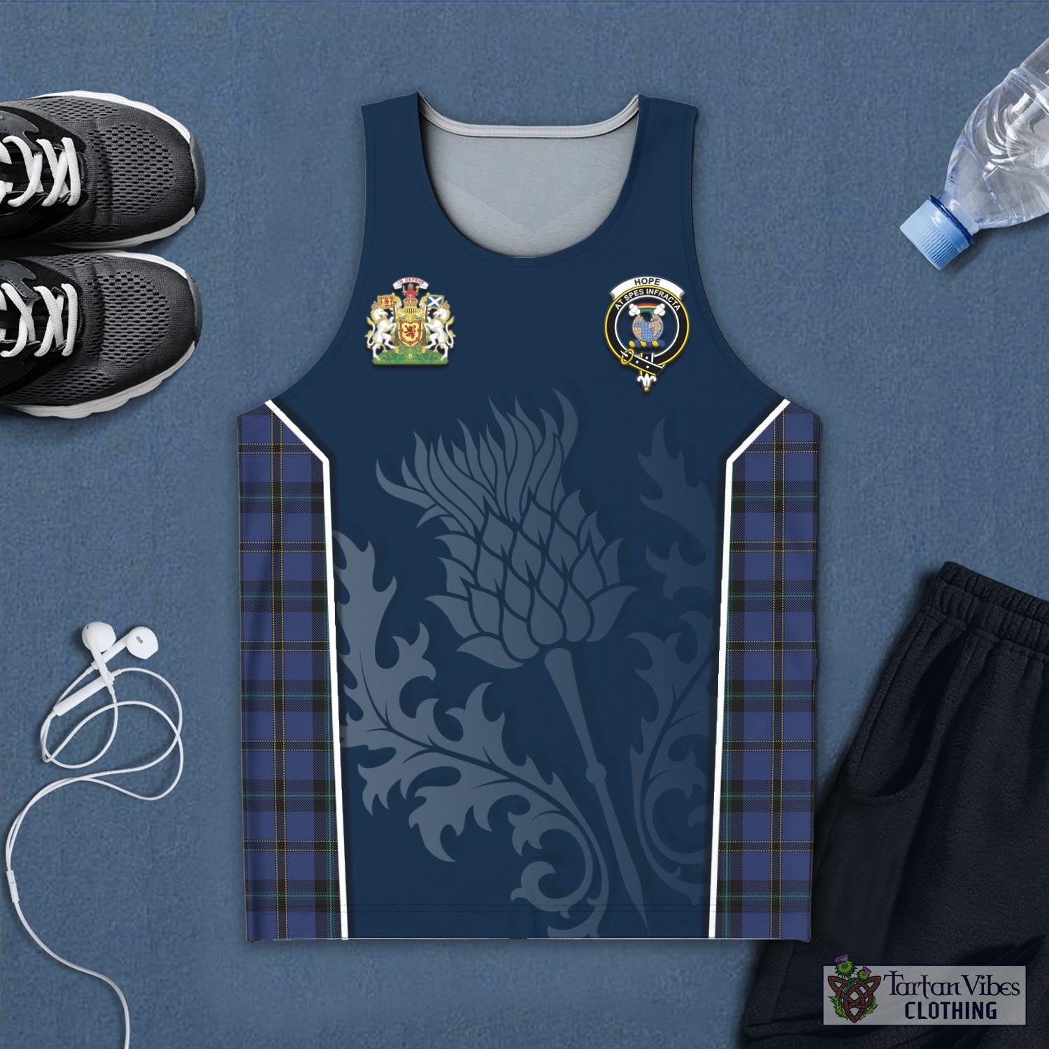 Tartan Vibes Clothing Hope (Vere-Weir) Tartan Men's Tanks Top with Family Crest and Scottish Thistle Vibes Sport Style