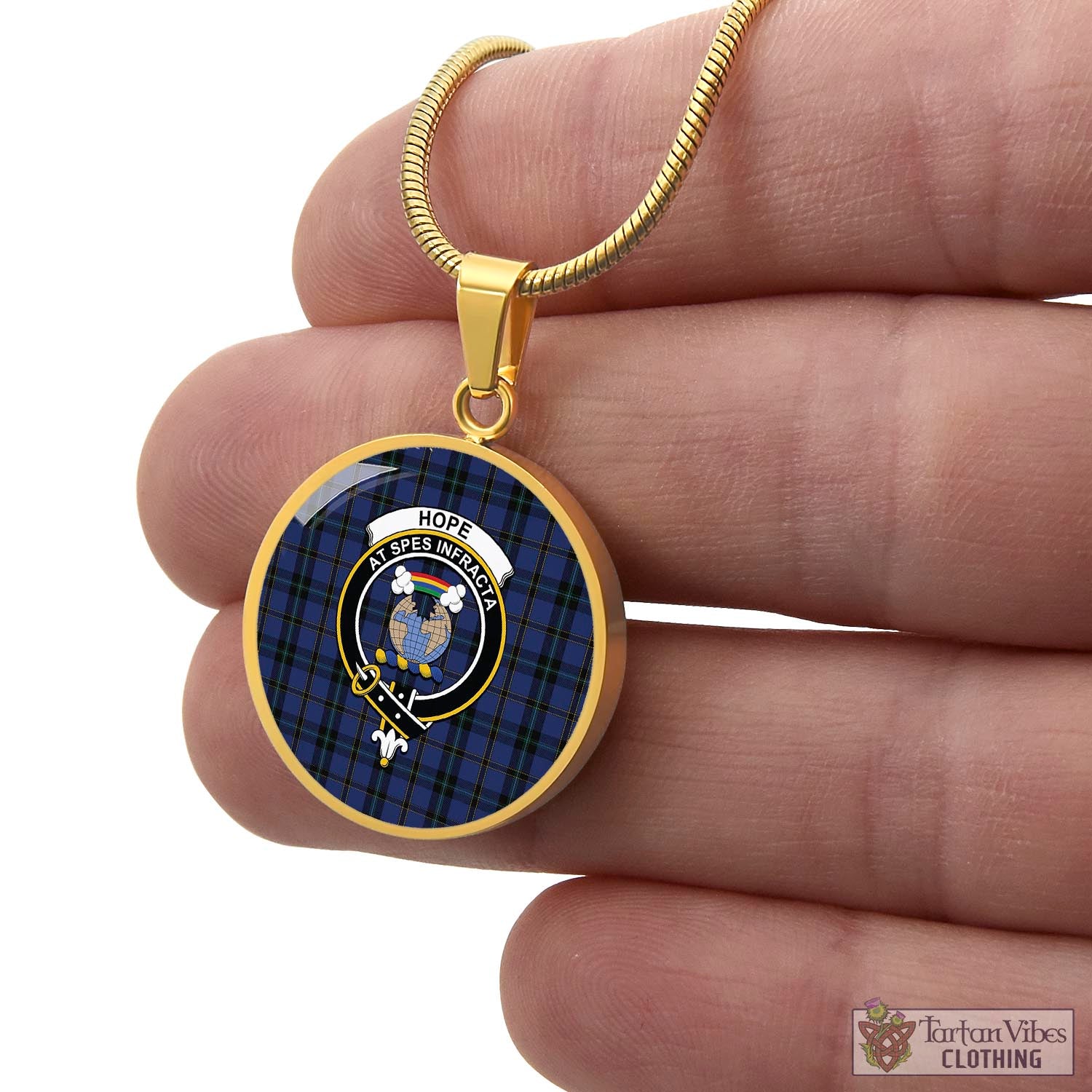 Tartan Vibes Clothing Hope (Vere-Weir) Tartan Circle Necklace with Family Crest