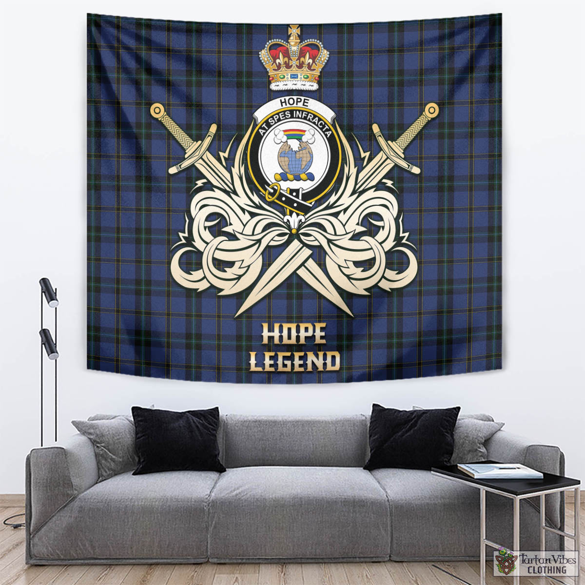 Tartan Vibes Clothing Hope (Vere-Weir) Tartan Tapestry with Clan Crest and the Golden Sword of Courageous Legacy