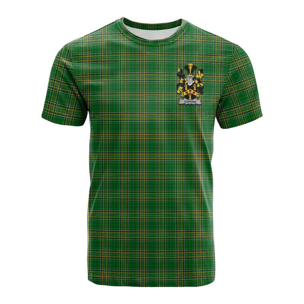 Tartan Vibes Clothing Hopkins Irish Clan Tartan Cotton T-shirt with Coat of Arms