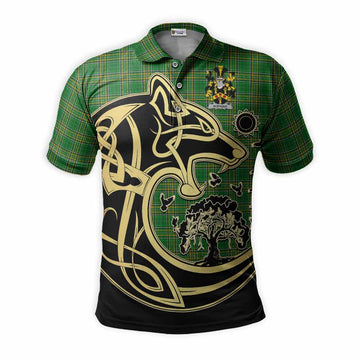 Hopkins Irish Tartan Polo Shirt with Coat of Arms Celtic Wolf Style