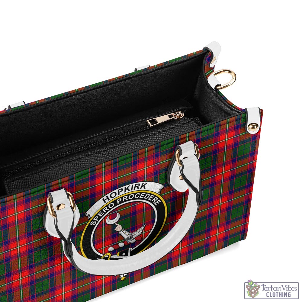 Tartan Vibes Clothing Hopkirk Tartan Luxury Leather Handbags with Family Crest