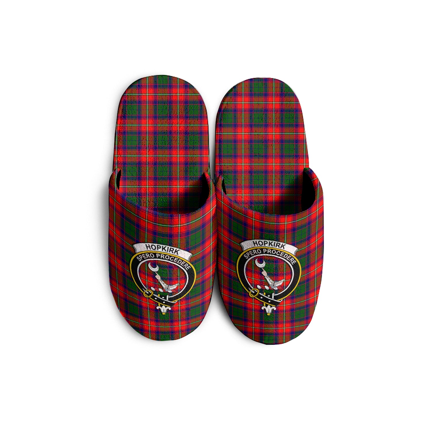 Hopkirk Tartan Home Slippers with Family Crest - Tartanvibesclothing