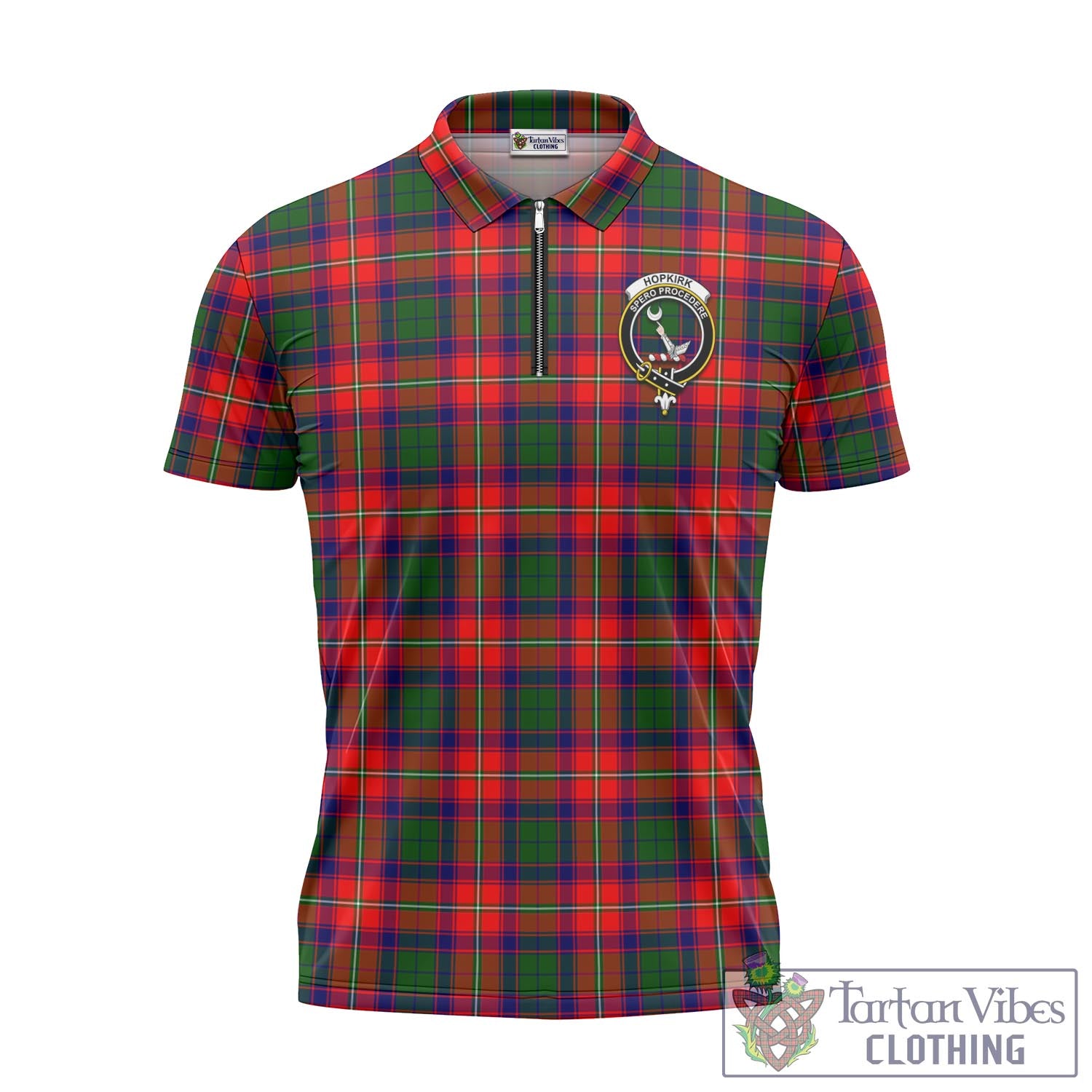 Tartan Vibes Clothing Hopkirk Tartan Zipper Polo Shirt with Family Crest