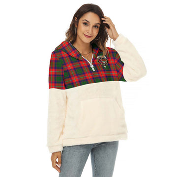 Hopkirk Tartan Women's Borg Fleece Hoodie With Half Zip with Family Crest