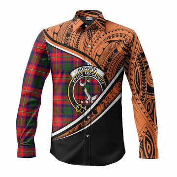 Hopkirk Crest Tartan Long Sleeve Button Shirt with Polynesian Vibes Style - Orange Version