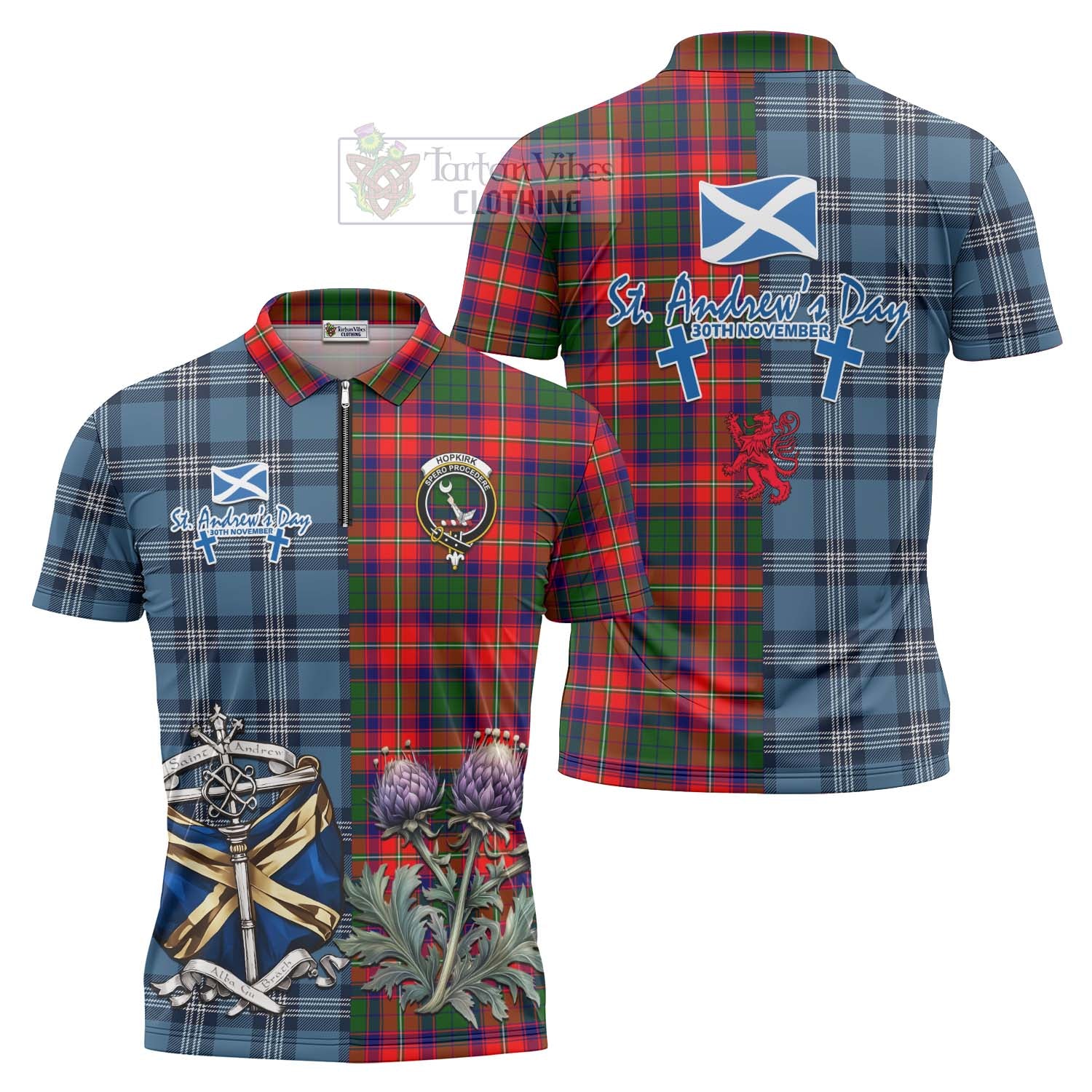 Tartan Vibes Clothing Hopkirk Tartan Zipper Polo Shirt Happy St. Andrew's Day Half Tartan Style