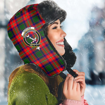 Hopkirk Tartan Winter Trapper Hat with Family Crest