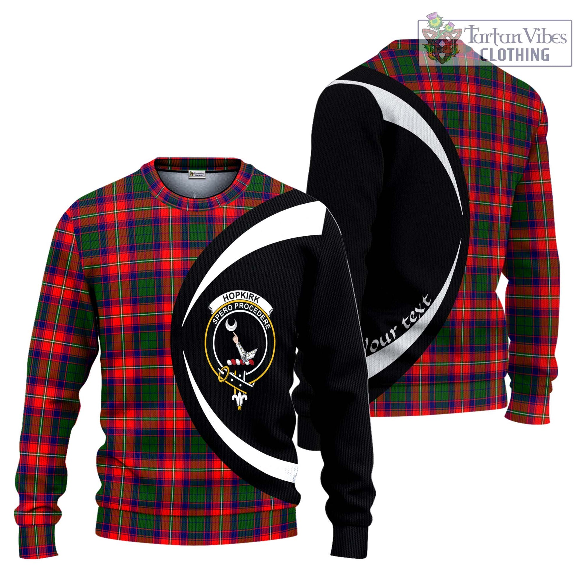 Hopkirk Tartan Ugly Sweater with Family Crest Circle Style Unisex - Tartan Vibes Clothing