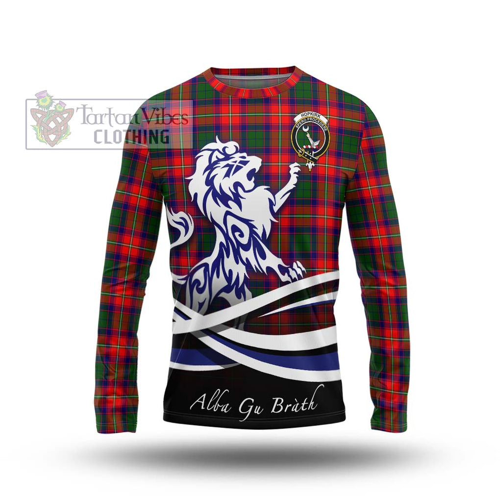 Hopkirk Tartan Long Sleeve T-Shirt with Alba Gu Brath Regal Lion Emblem Unisex - Tartanvibesclothing Shop