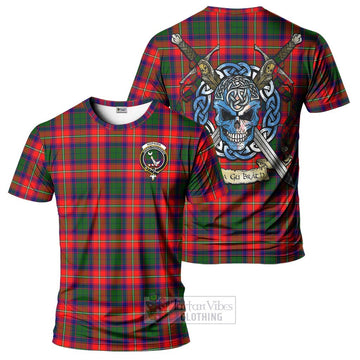 Hopkirk Tartan T-Shirt with Family Crest Celtic Skull Style