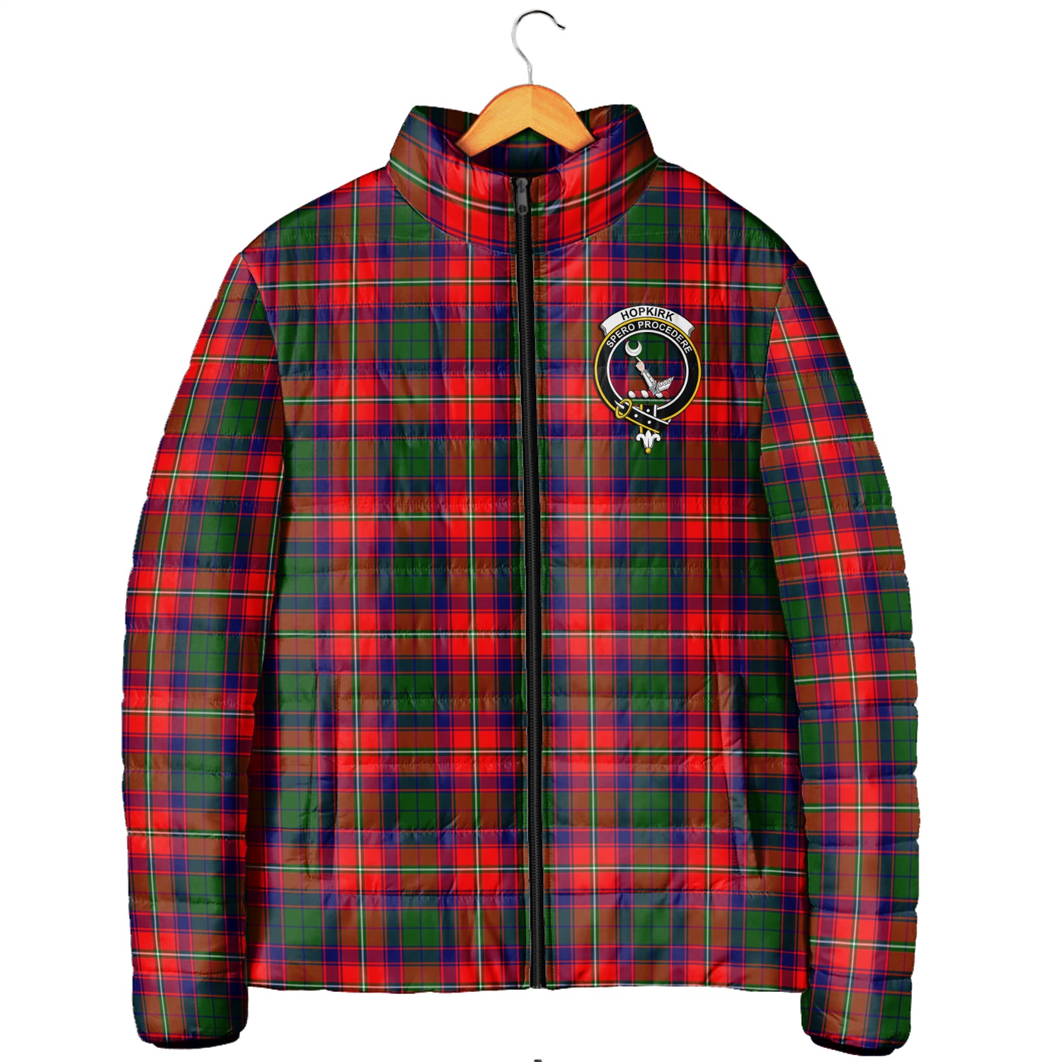 Hopkirk Tartan Padded Jacket with Family Crest - Tartanvibesclothing