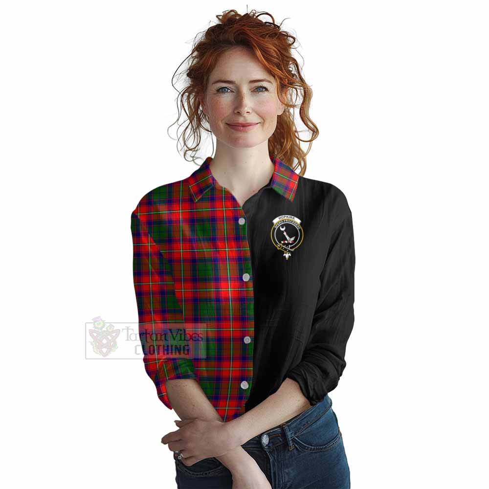 Tartan Vibes Clothing Hopkirk Tartan Women's Casual Shirt with Family Crest and Half Of Me Style