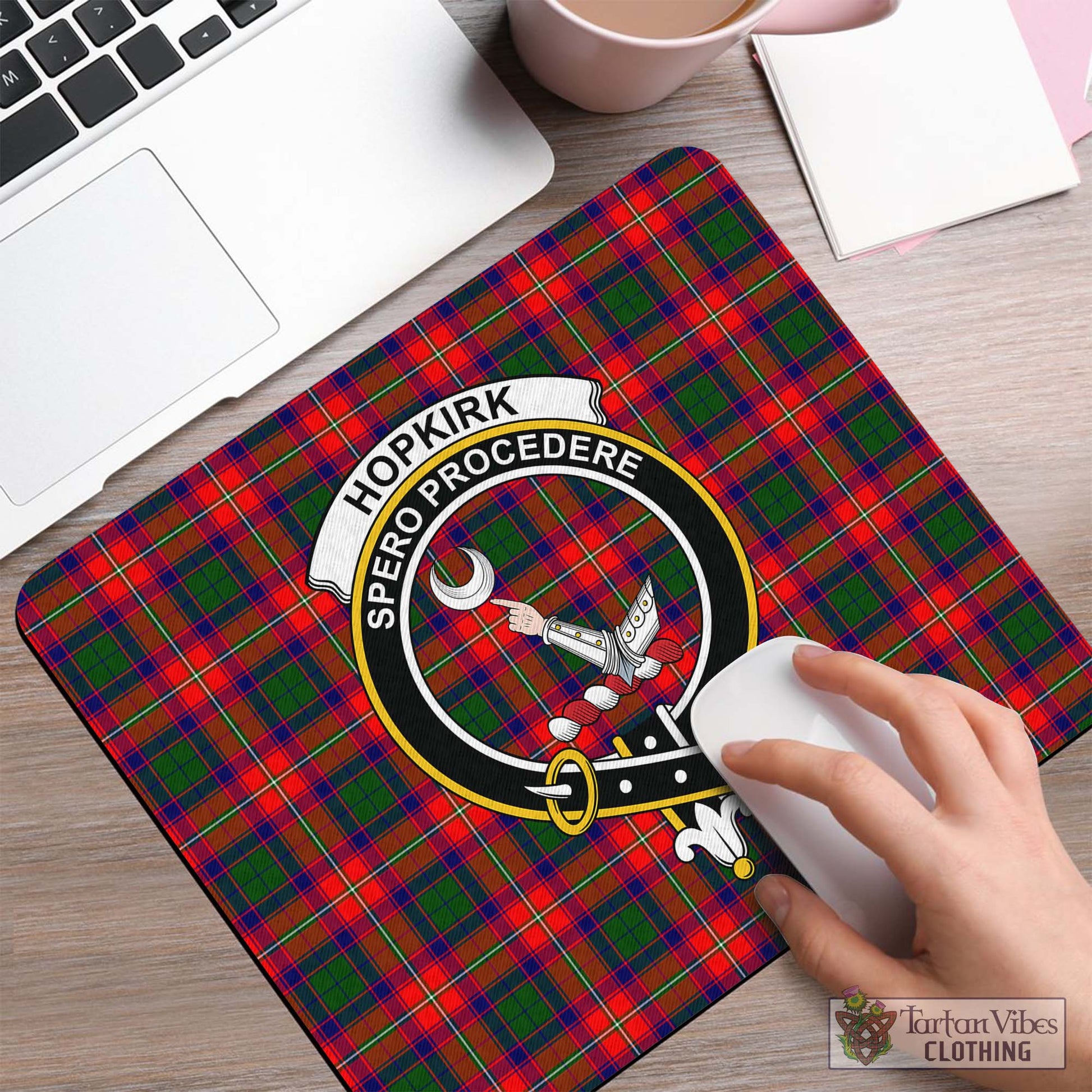 Tartan Vibes Clothing Hopkirk Tartan Mouse Pad with Family Crest