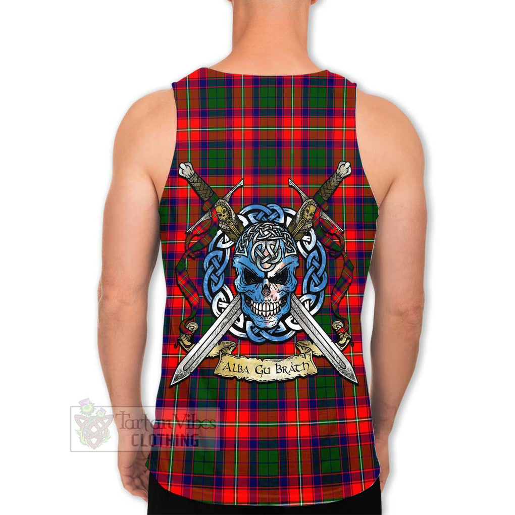 Tartan Vibes Clothing Hopkirk Tartan Men's Tank Top with Family Crest Celtic Skull Style