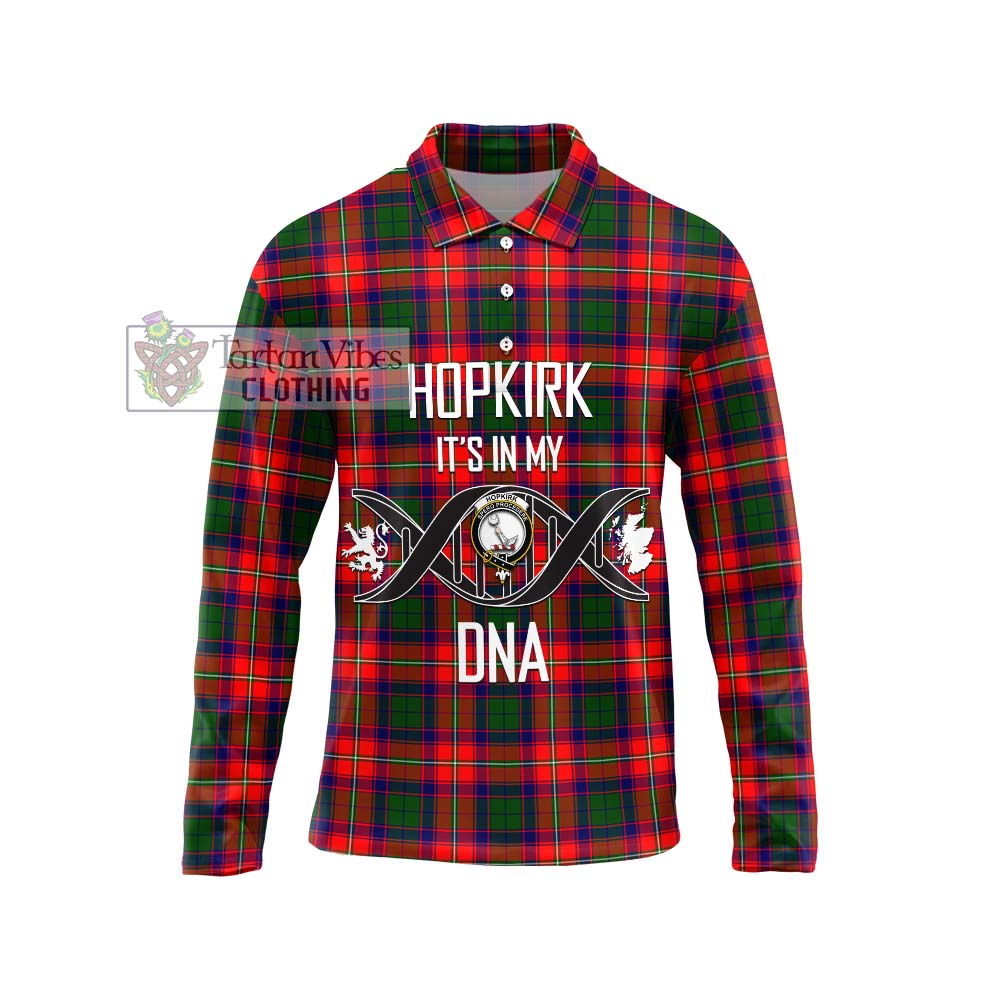 Hopkirk Tartan Long Sleeve Polo Shirt with Family Crest DNA In Me Style Unisex - Tartanvibesclothing Shop