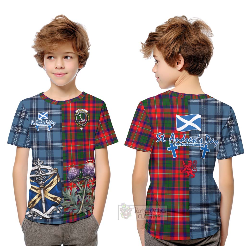 Tartan Vibes Clothing Hopkirk Tartan Kid T-Shirt Happy St. Andrew's Day Half Tartan Style