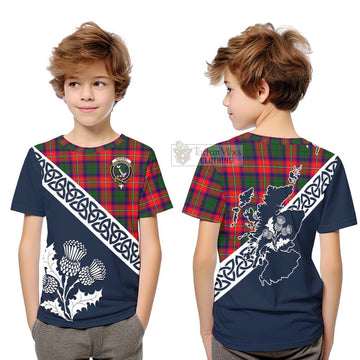 Hopkirk Tartan Kid T-Shirt Featuring Thistle and Scotland Map